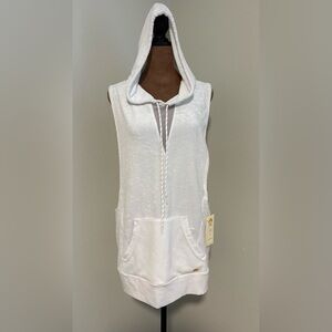C&C California White Sleeveless Hooded Tunic with Mesh Inset